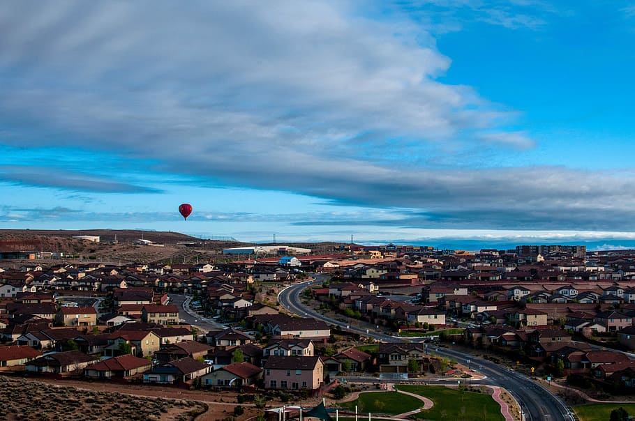 Hot Air Balloon above the cityscape of Albuquerque, New Mexico