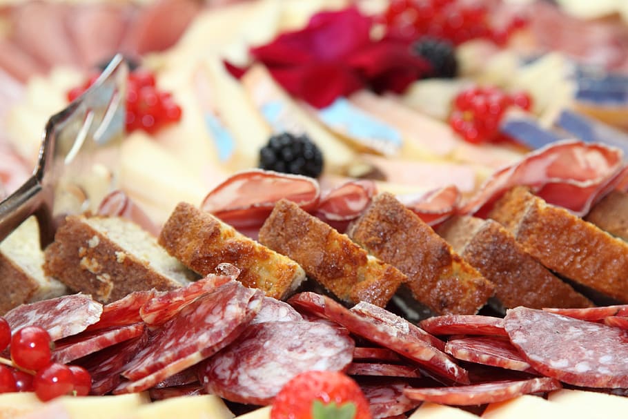 salami, buffet, snack, bread, speck, food and drink, fruit, HD wallpaper