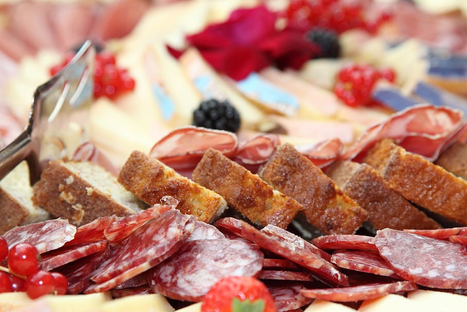 salami, buffet, snack, bread, speck, food and drink, fruit HD wallpaper