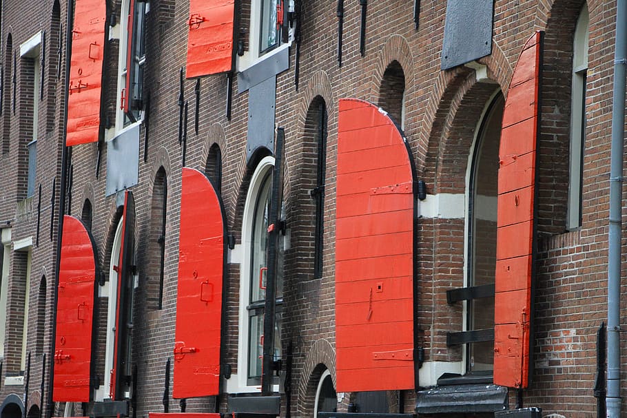 amsterdam, red, door, architecture, building exterior, built structure HD wallpaper