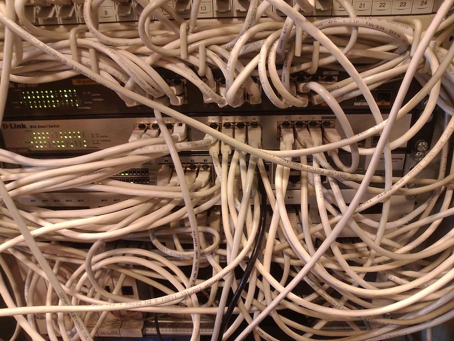 white cable wires, clutter, network, switch, distributor, patch cable HD wallpaper