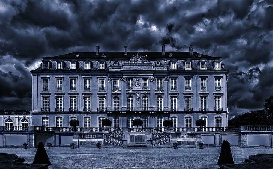 white and black high rise structure, castle, brühl, baroque, HD wallpaper