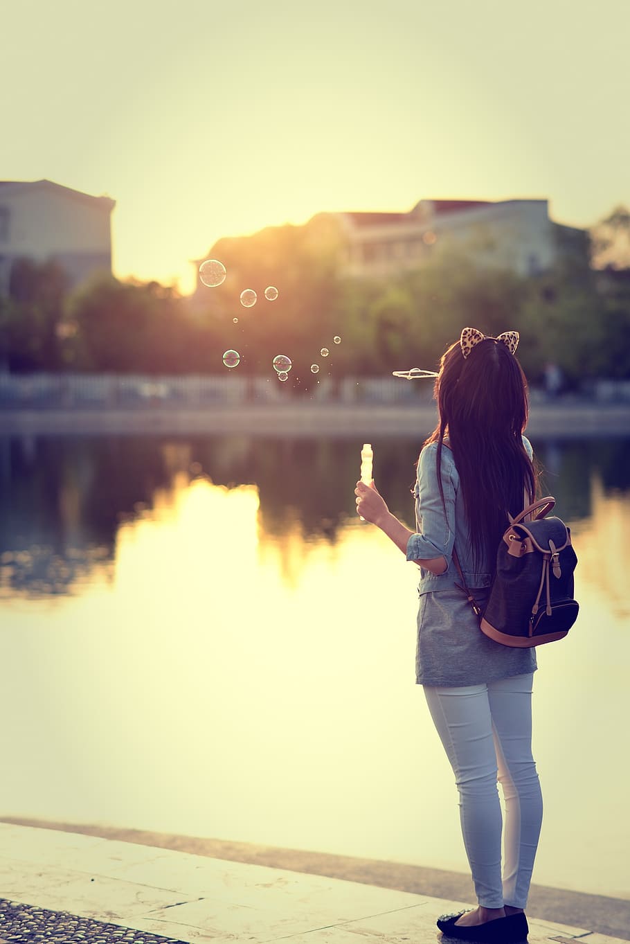 bubble, sunset, girls, women, outdoors, lifestyles, females HD wallpaper