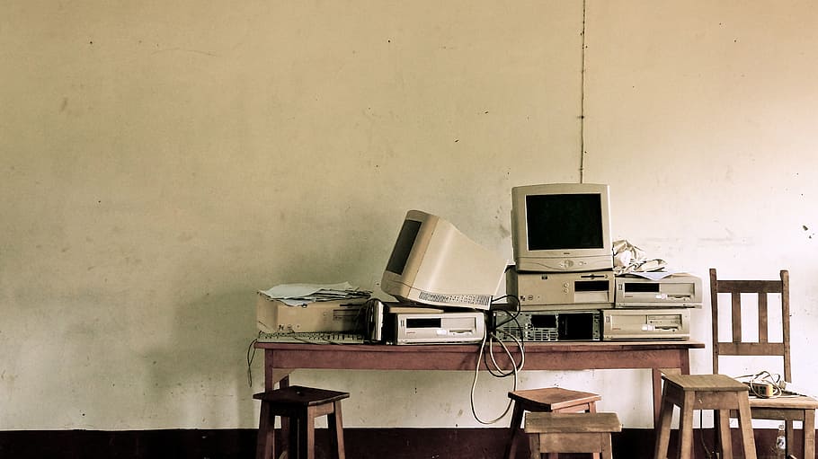 turned off computer monitor on table, hardware, technology HD wallpaper