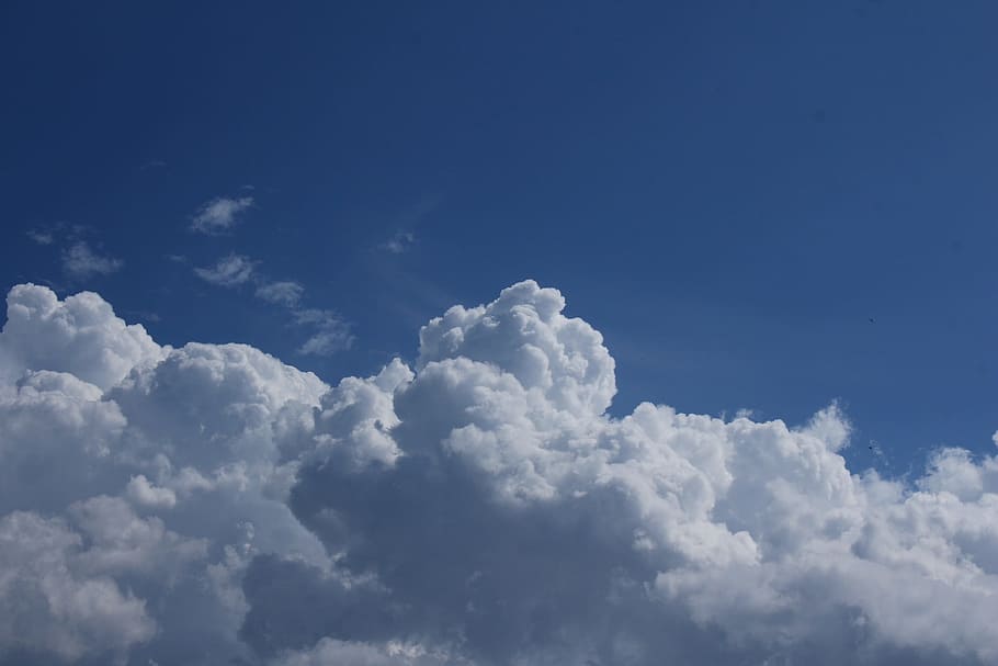 clouds, sky, blue, clouds form, sunny, nature, spotlight, cumulus clouds HD wallpaper