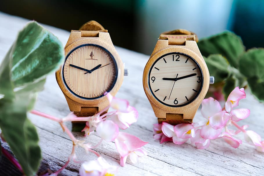 wood clock, time, no people, pink color, flower, plant, clock face HD wallpaper