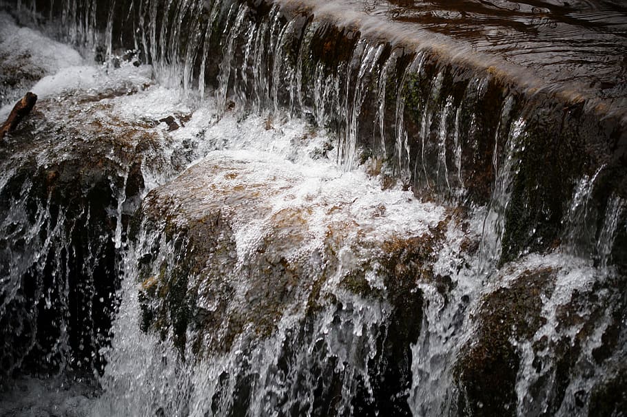 waterfall, flow, bubble, landscape, river, waters, drip, motion HD wallpaper
