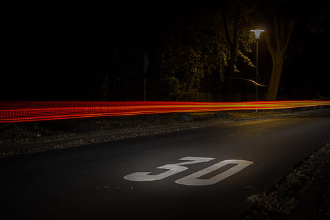 Time Lapse Photography of Red and Orange Light on Road With 30 Print on Nighttime HD wallpaper