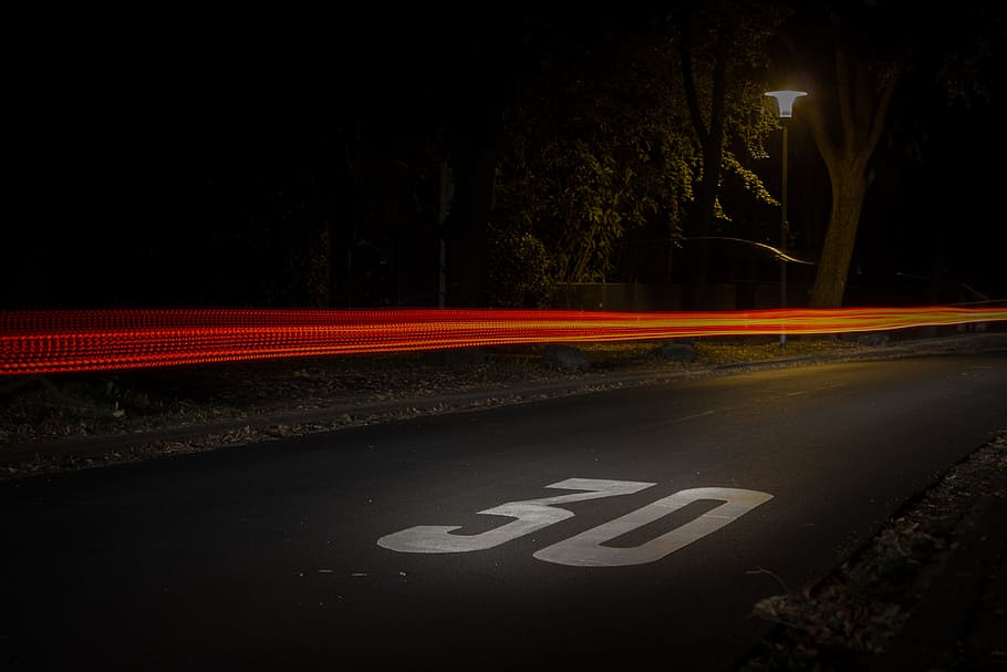 Time Lapse Photography of Red and Orange Light on Road With 30 Print on Nighttime HD wallpaper