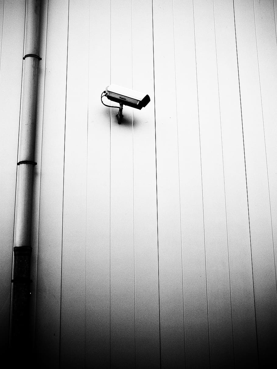 black security camera, security system, cctv, black and white, HD wallpaper