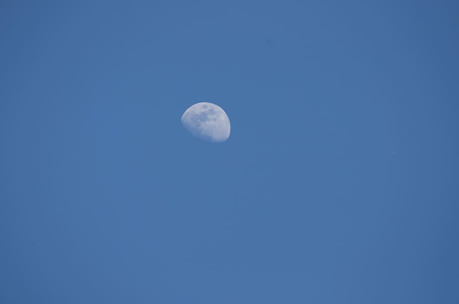 moon, sky, day, scene, blue, peaceful, celestial, lunar, night, HD wallpaper