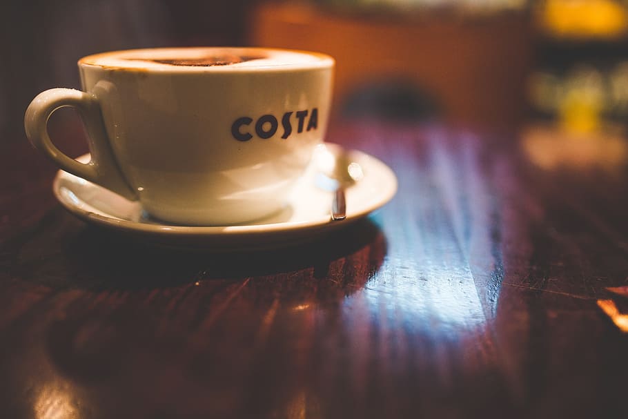 coffee, shop, costa, cup, saucer, table, food and drink, mug HD wallpaper