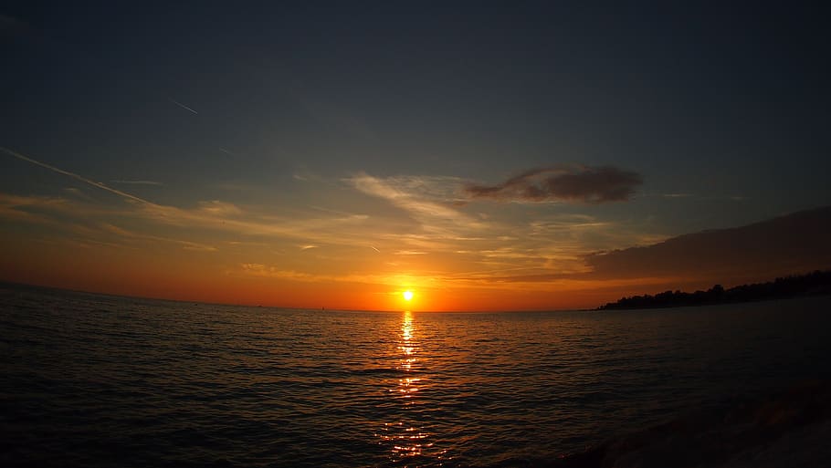 sunset, sky, croatia, sea, istria, water, scenics - nature