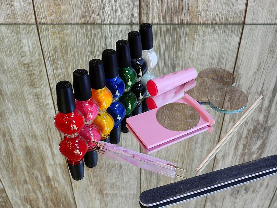 nail polish bottles, nail varnish, fingernails, manicure, paint