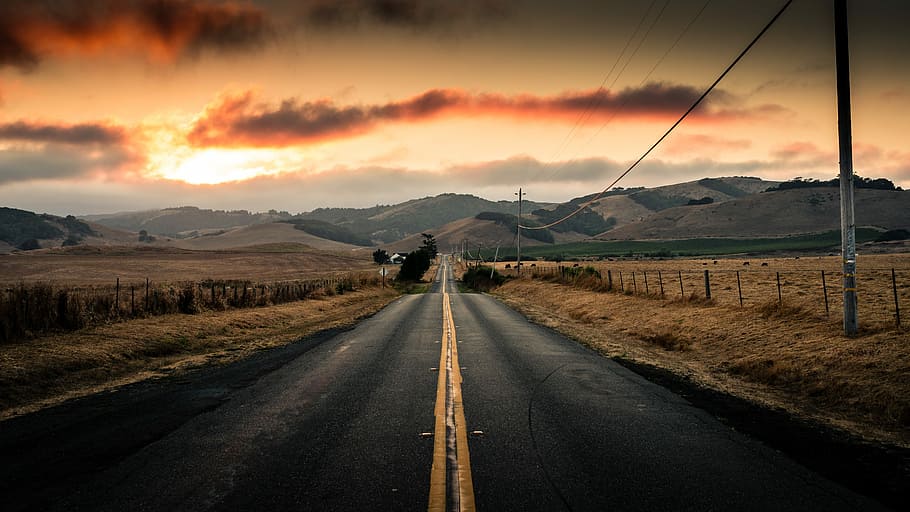pathway near utiity pole, landscape photography of mountain pass HD wallpaper