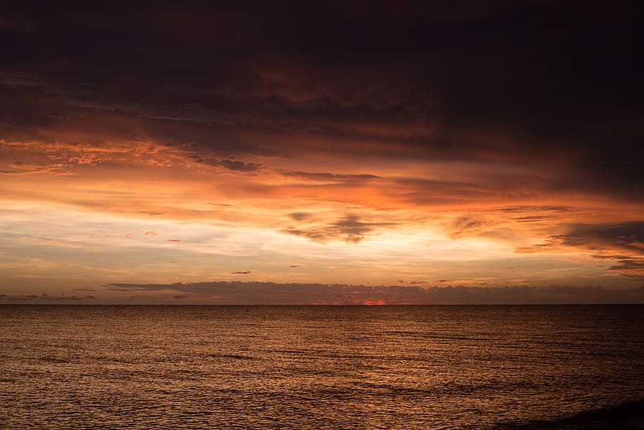 sea, ocean, water, wave, nature, sunset, view, horizon, clouds HD wallpaper