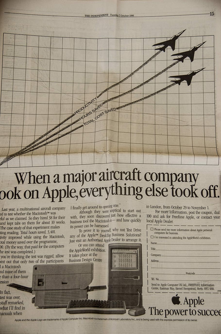 Newspaper, Advert, Advertisement, vintage, apple, brand, 1986, HD wallpaper