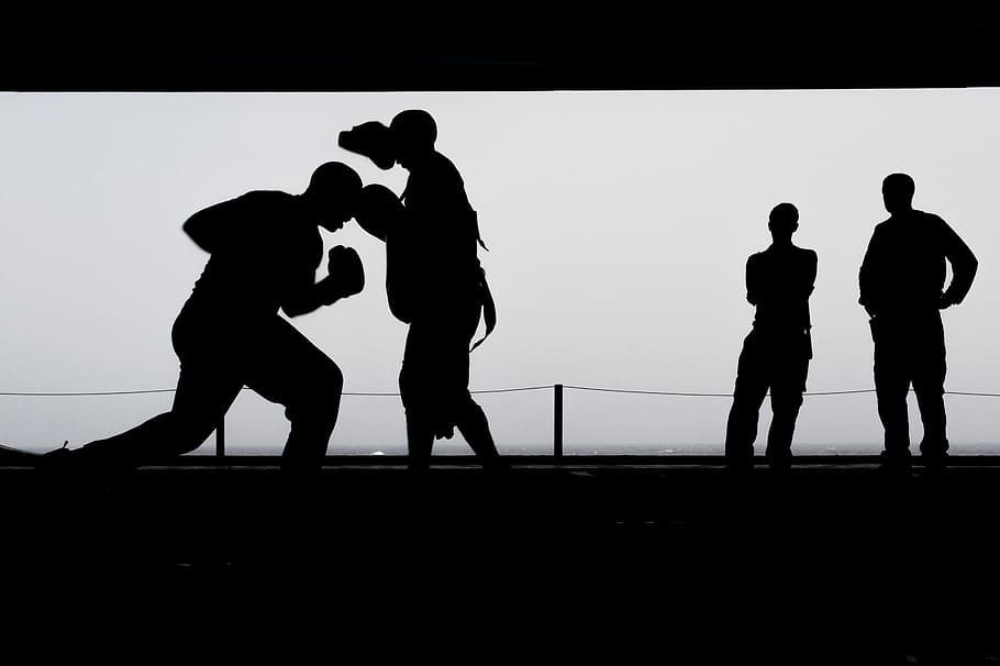 silhouette of boxer training, boxing, workout, silhouettes, exercise, HD wallpaper