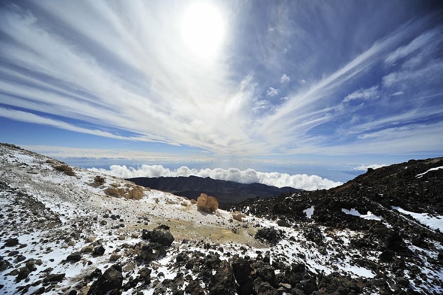 el deep, volcano, located, sky, mountain, sun, cold, snow, summit HD wallpaper