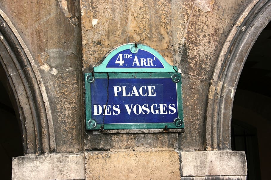 HD wallpaper: street sign, place de vosges, paris, text, communication ...
