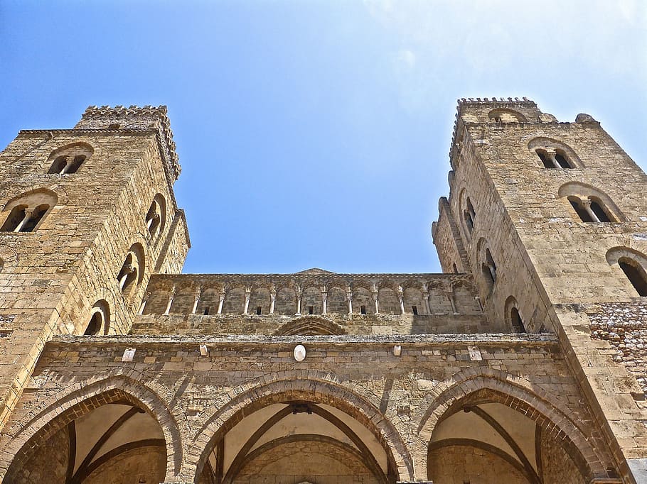 cefalu, cathedral, perspective, building, sicily, exterior HD wallpaper