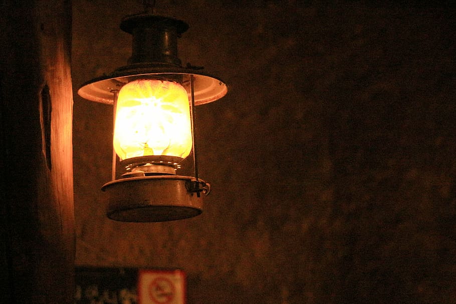 lit kerosene lamp, lantern, fire, warmth, illuminated, lighting equipment HD wallpaper