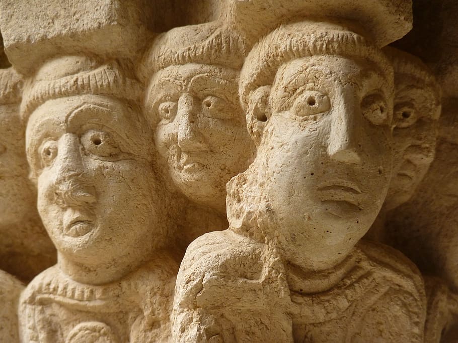 Head, Heads, Pillar, Monastery, Ruin, old, castle, sant pere de rodes HD wallpaper