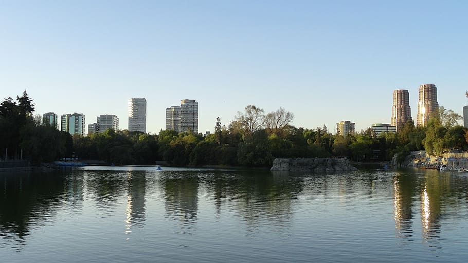 chapultepec forest lake, mexico, landscape, building exterior HD wallpaper