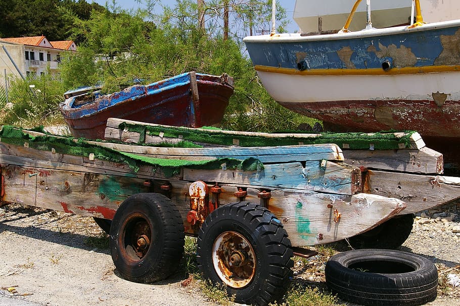 Port, Old, Rusted, port facility, boottrailer, stainless, metal