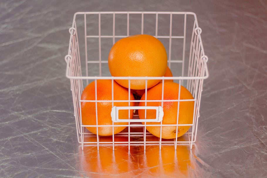 orange fruits on basket, orange fruits on white basket, table HD wallpaper