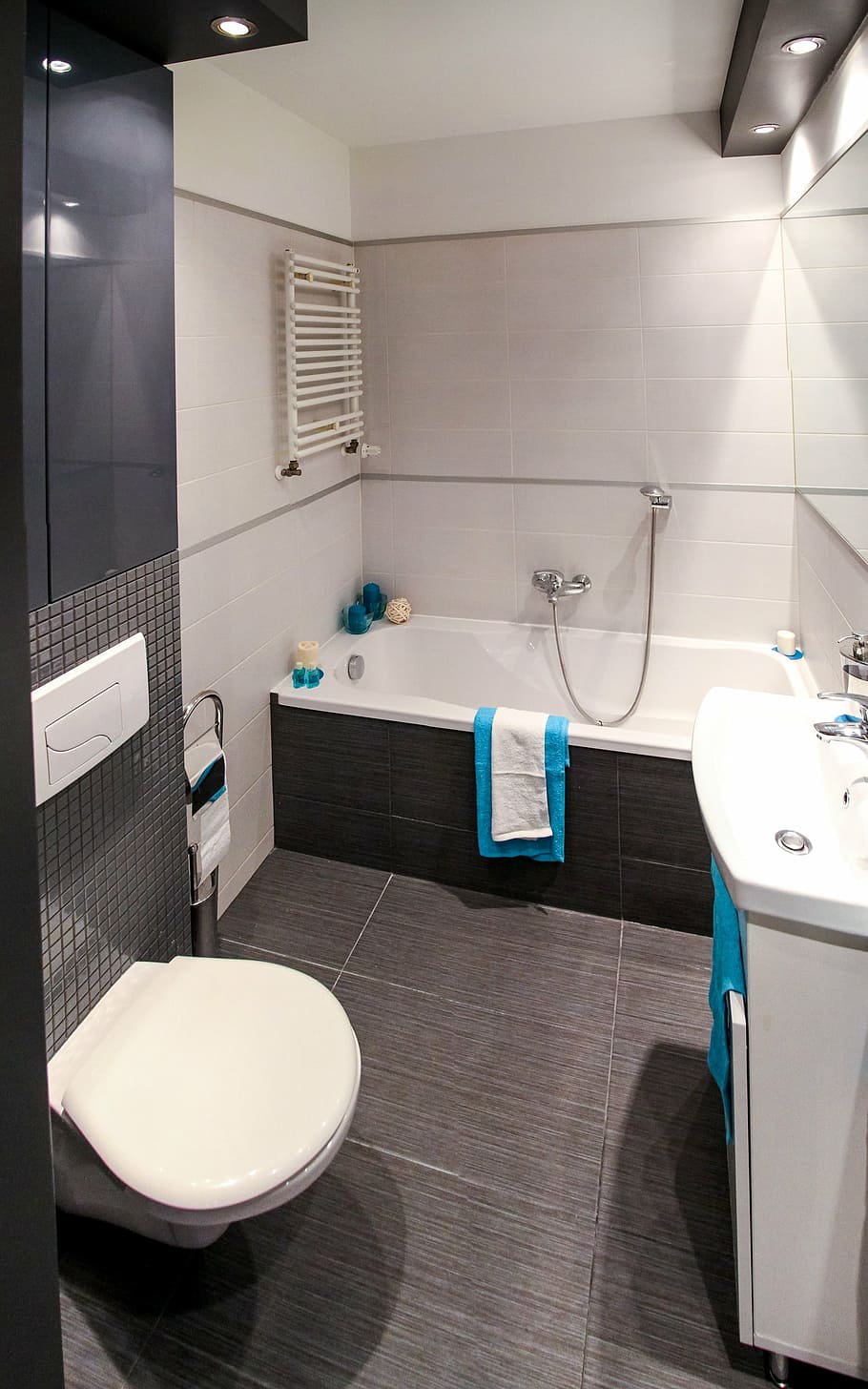 white bathroom set, wc, mirror, apartment, house, residential interior