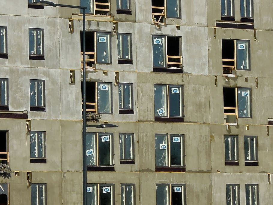 windows, facade, building, construction site, built structure HD wallpaper