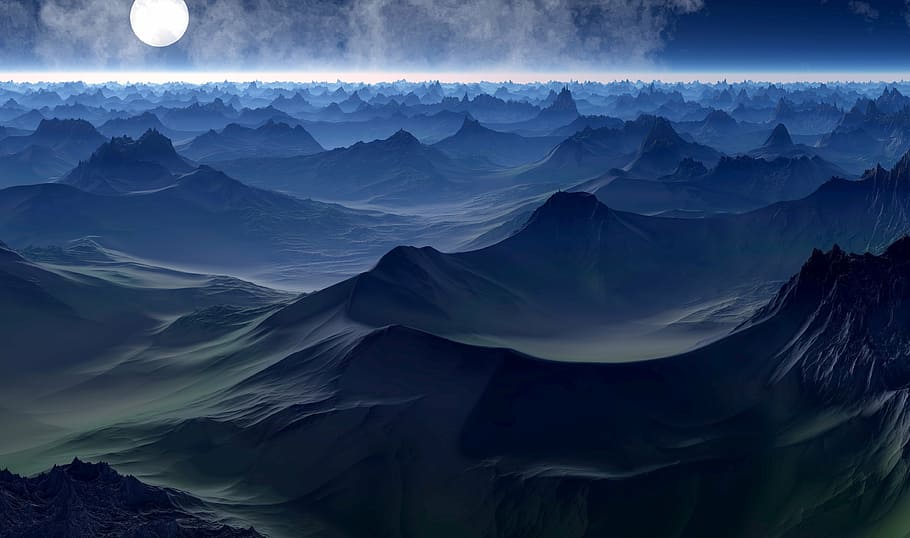 abstract, background, bright, clouds, dawn, dusk, evening, full moon HD wallpaper