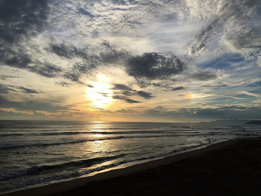 Sea, Surf, Wave, Clouds, abendstimmung, sunset, beach, afterglow HD wallpaper