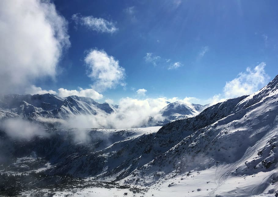 Snow Mountain, Mountain, Blue, Cold, Cloud, sky, winter, forest HD wallpaper
