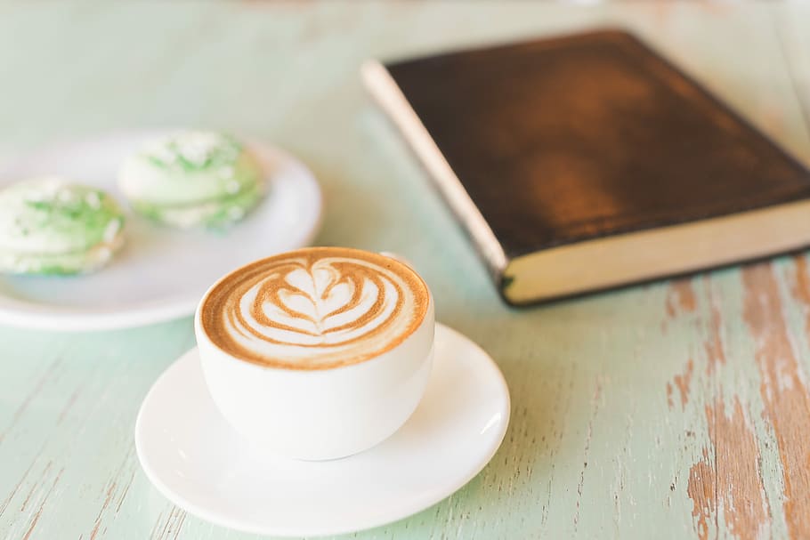 teacup with art latte, espresso on white ceramic mug, coffee HD wallpaper