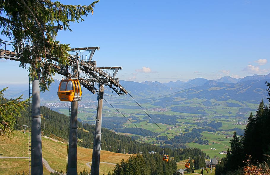 Allgäu, Bavaria, Alpine, Mountains, Sky, mountain railway, HD wallpaper