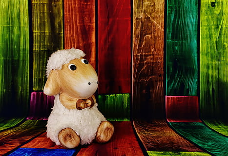 brown and white lamb plush toy, figure, sheep, funny, cute HD wallpaper