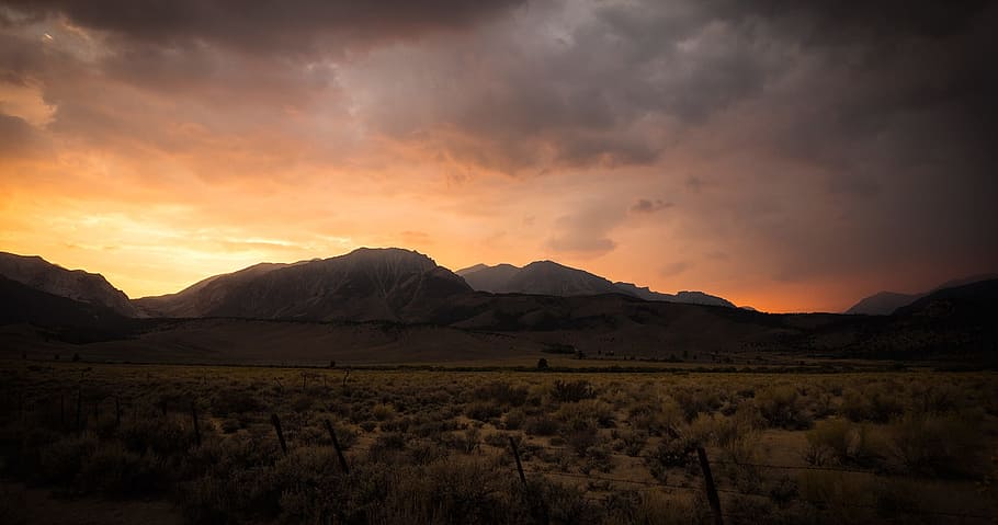 silhouette of mountains during golden hour, Sunset, Mountains HD wallpaper