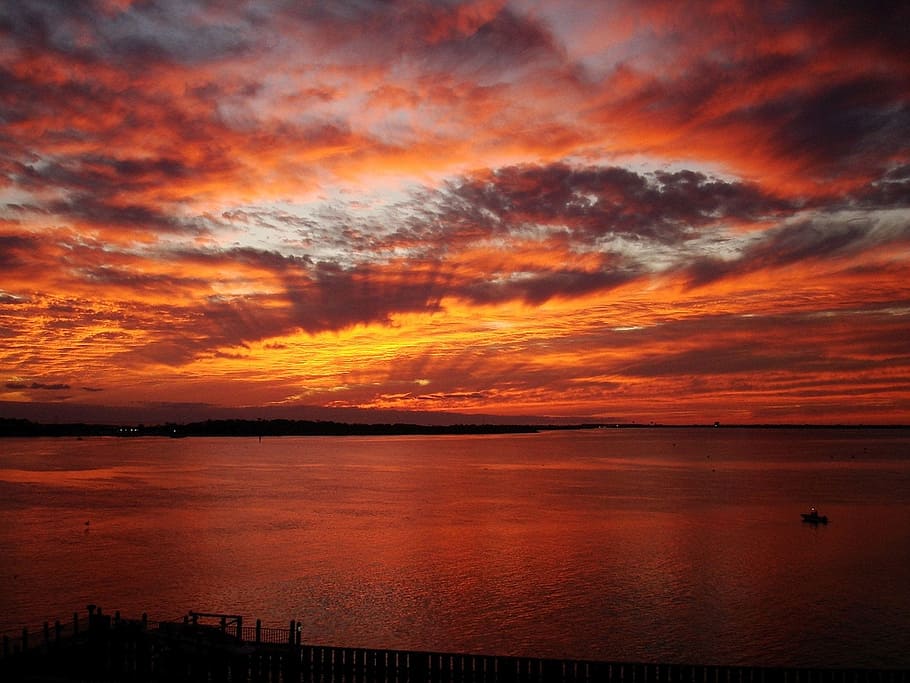 untitled, breathtaking, orange, gray, clouds, sunset, sky, water HD wallpaper