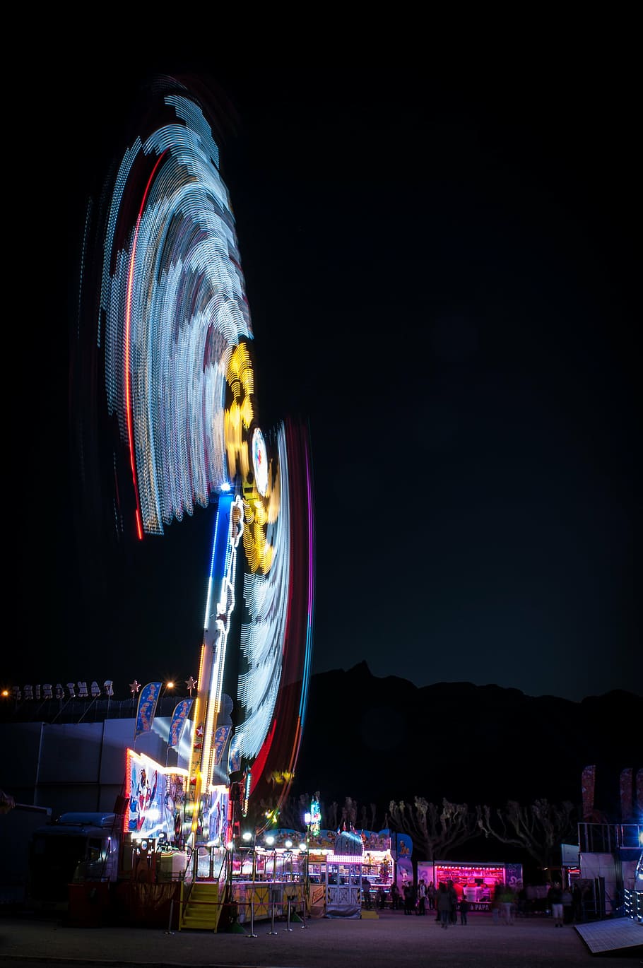 manege, illumination, slow break, night, amusement park, illuminated HD wallpaper
