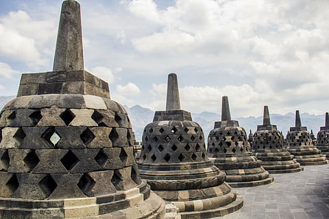 architectural photography of concrete bells, borobudur, candi HD wallpaper