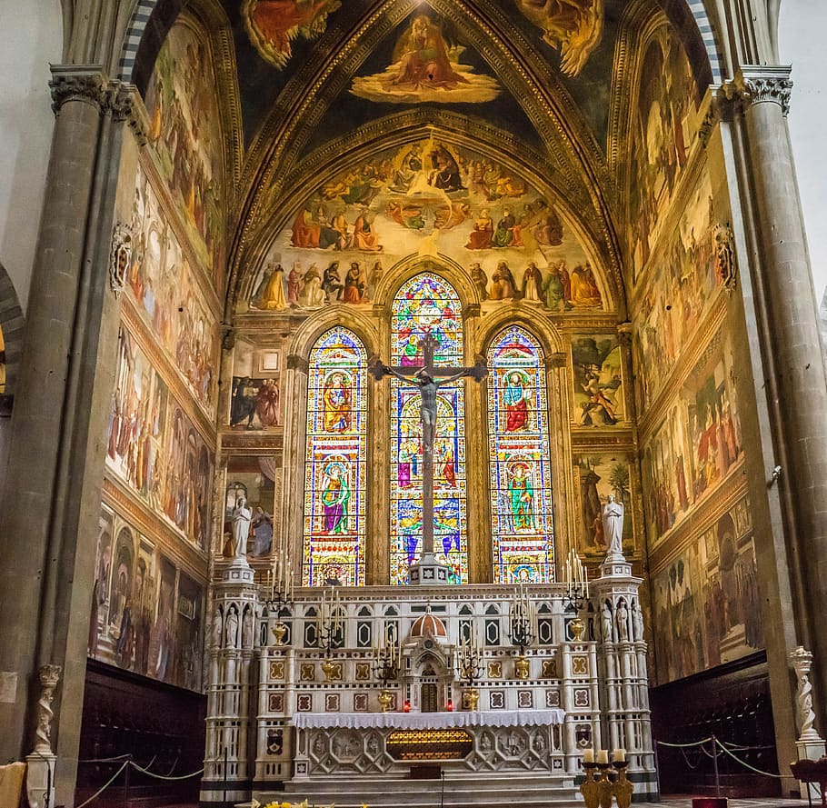 italy, florence, santa maria novella, stained glass, paining, HD wallpaper