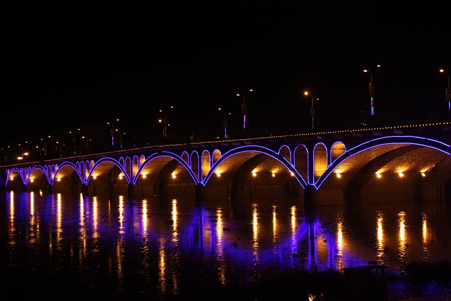 bridge, city, night view, river, bridge - Man Made Structure HD wallpaper