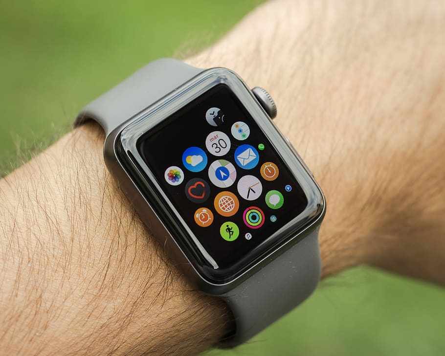 black aluminum case Apple Watch with black sport band, smart watch