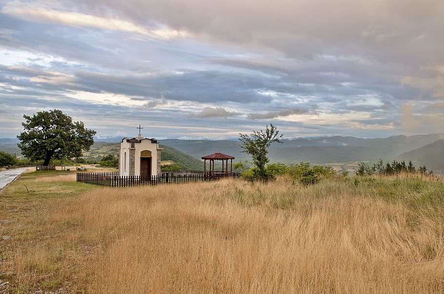 landscape, tree, summer, grass, clouds, nature, chapel, cloud - sky HD wallpaper