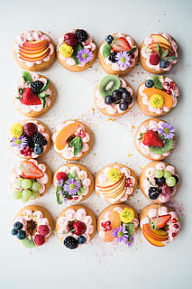 assorted donuts top of white area, fruit cookies, Party, food HD wallpaper