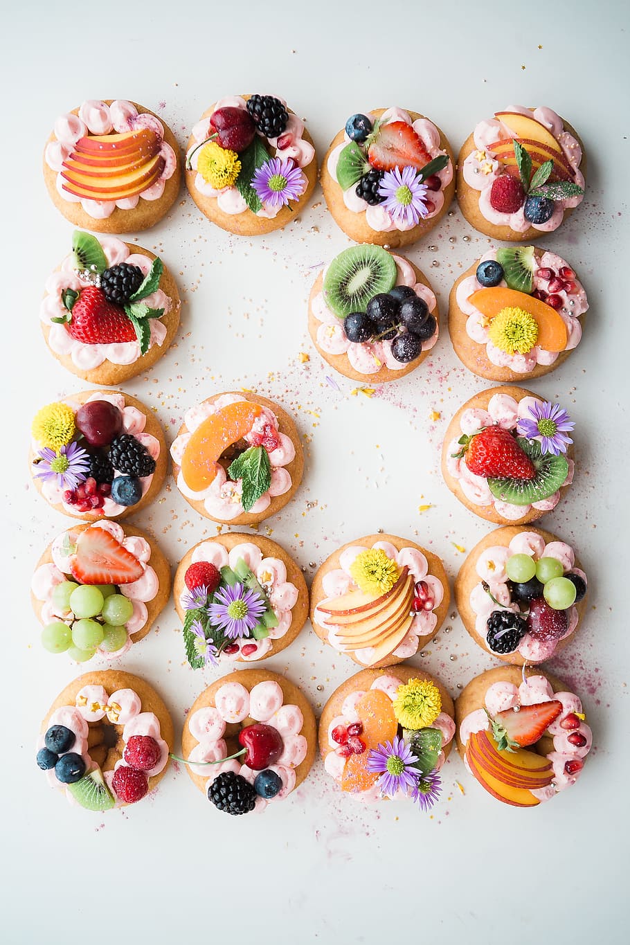 assorted donuts top of white area, fruit cookies, Party, food HD wallpaper