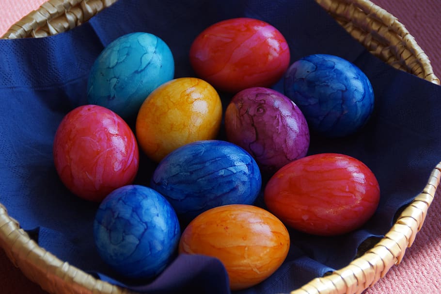 easter eggs, spring, easter bunny, basket, körbchen easter basket HD wallpaper