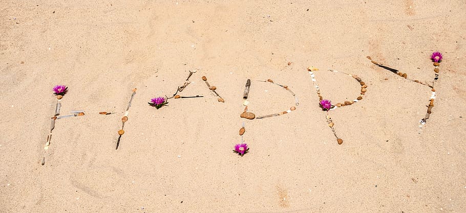 Happy sand design, feeling, cheerful, leave, sea, beach, live HD wallpaper